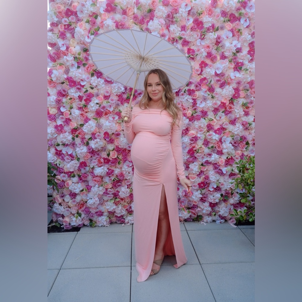 Bumpsuit Off Shoulder Evening Dress Maternity Pink Stretch Size Small